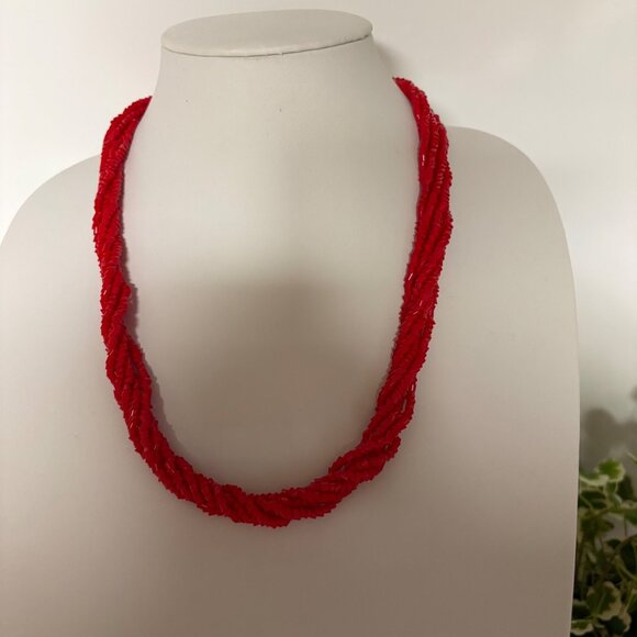 Vintage Red Bohemian Glass Bead Necklace Multi Strand Statement Jewelry - Picture 3 of 6